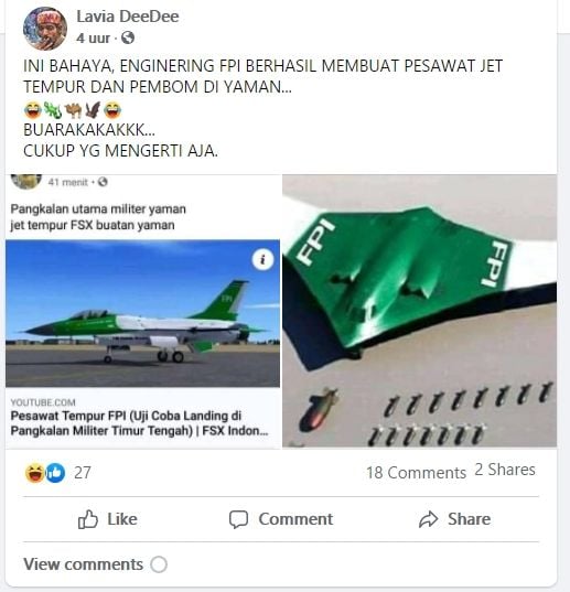 Cek Fakta: Foto dan Video pesawat jet tempur FPI. (turnbackhoax.id)