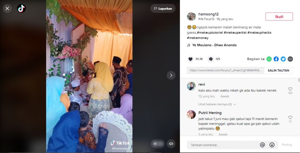 Acara pesta pernikahan penuh air mata berlinang viral (TikTok/hamsong12).