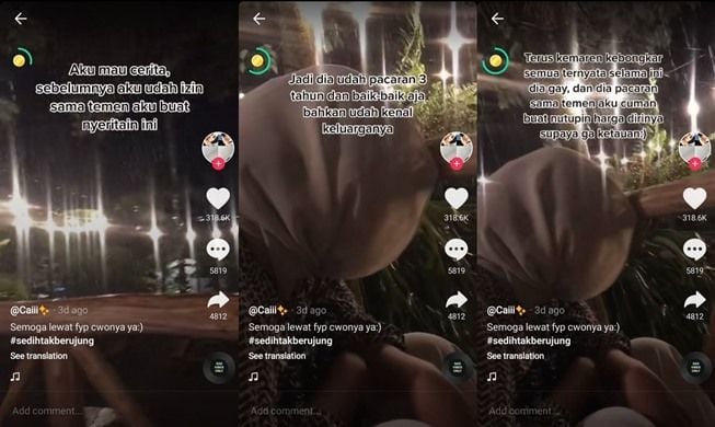 Nyesek Banget! Pacaran 3 Tahun, Wanita Ini Baru Tahu Cowoknya Ternyata Gay. (TikTok/@annisakaa)