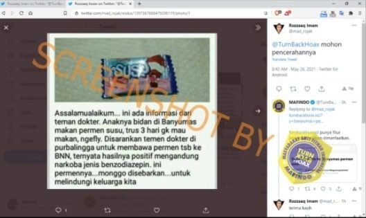 CEK FAKTA Permen Susu di Banyumas Mengandung Narkoba. (Turnbackhoax.id)