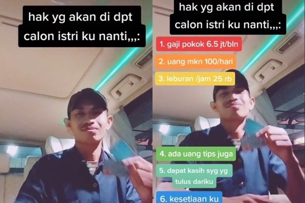 Viral Pria Cari Istri Tawarkan Gaji Pokok Sampai Uang Lembur Segini. (TikTok/@134_h_12ul)