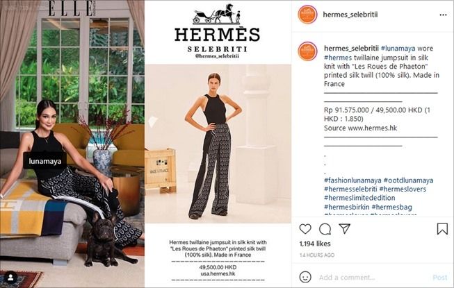 Baju Luna Maya Disebut Bisa Buat Beli Tanah dan Mobil. (Instagram/@hermes_selebritii)