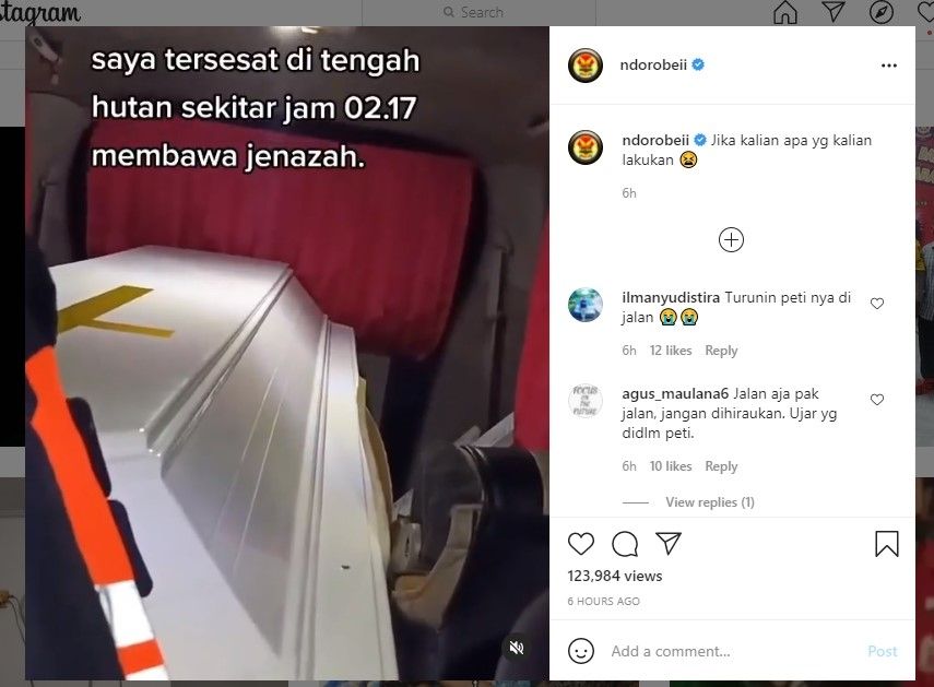 Mobil pembawa jenazah tersesat di hutan (IG/ndorobeii)