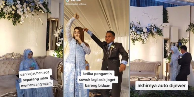 Pengantin pria nyawer biduan dangdut, tatapan sang istri disorot (TikTok/fikririzaldi).