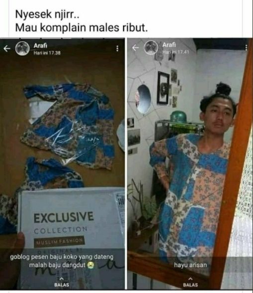 Viral Curhat Pria Nyesek Abis Saat Pesen Baju Koko. (Twitter/@txtdarionlshop)