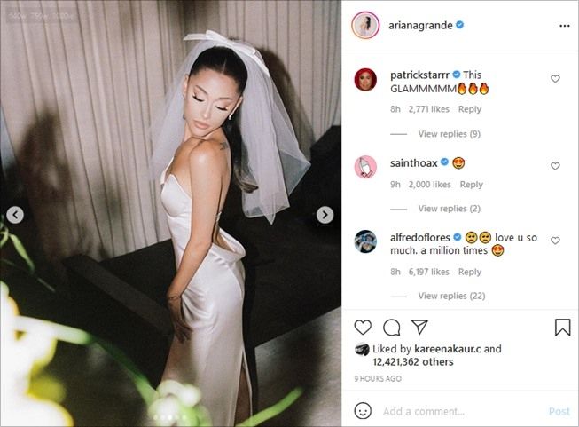 Gaun pernikahan Ariana Grande. (Instagram/@arianagrande)