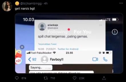 Viral Cewek Bagikan Chat Gemas Pacar, Malah Dihujat. (Twitter/@bijikambingg)