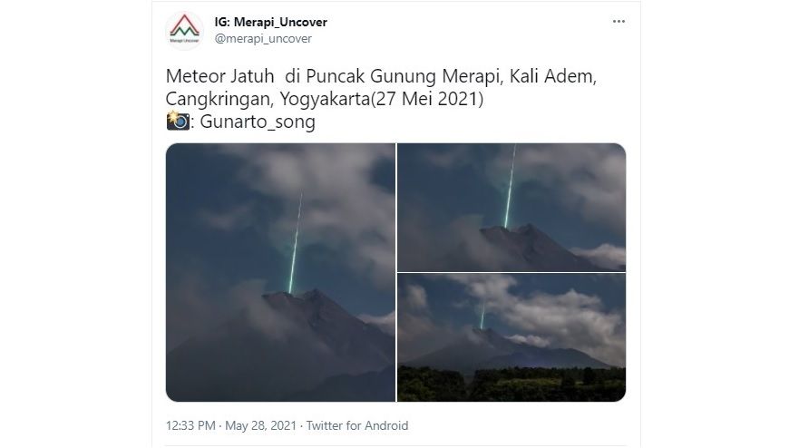 Kilatan cahaya di puncak Gunung Merapi - (Twitter/@merapi_uncover)