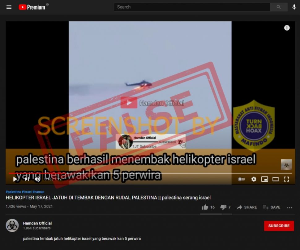 Fakta helikopter Israel ditembak jatuh rudal Palestina (Turnbackhoax.id)