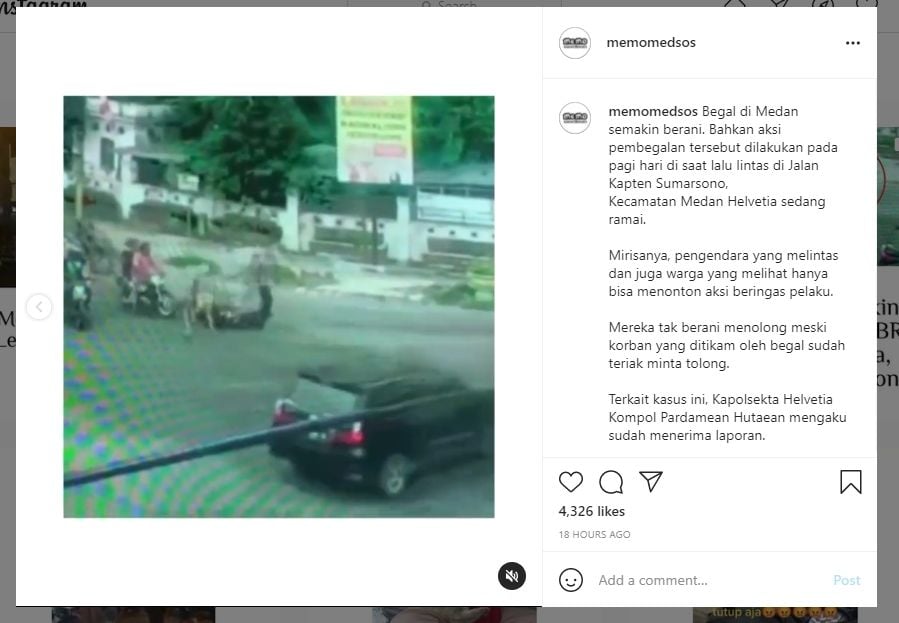 Begal pagi-pagi di Medan, warga cuma nonton (IG/memomedsos)