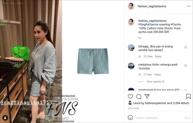 Celana kolor Nagita Slavina selama liburan di Bali. (Instagram/@fashion_nagitaslavina)