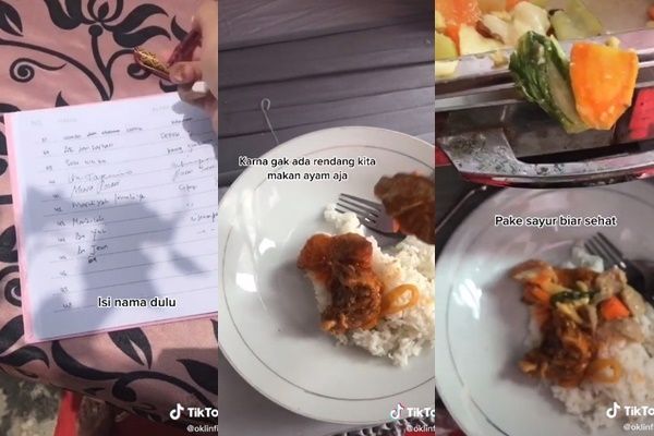 Viral Cewek Bagi Tutorial Makan Gratis di Pernikahan Orang Tak Dikenal. (TikTok/@oklinfia)