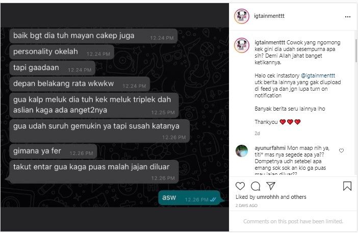 Hina Bentuk Tubuh Pasangan, Pria Ini Bikin Netizen Murka. (Dok: Instagram/igtainmentt)