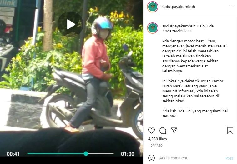Viral Video Pria Terciduk Masturbasi di Pinggir Jalan. (Instagram/@sudutpayakumbuh)