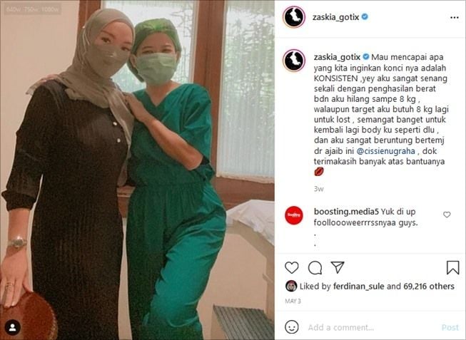 Zaskia Gotik berhasil menurunkan berat badan 8 kg. (Instagram/@zaskia_gotix)