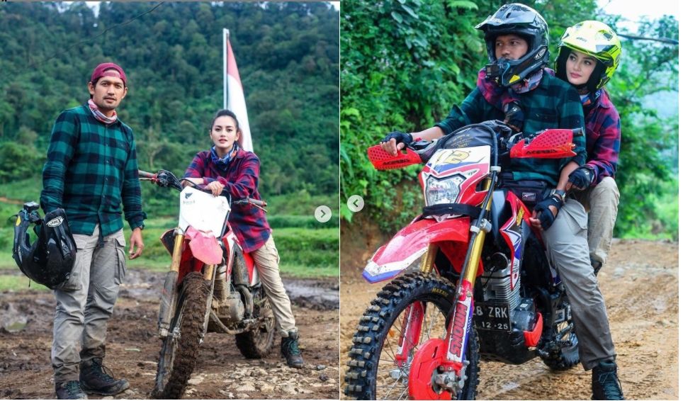 Ibnu Jamil dan Ririn Ekawati saat naik motor bareng (Instagram)