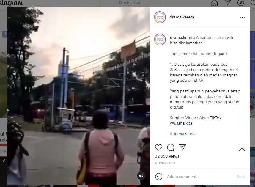 Bus TransJakarta mogok di perlintasan kereta (IG/merekamjakarta)