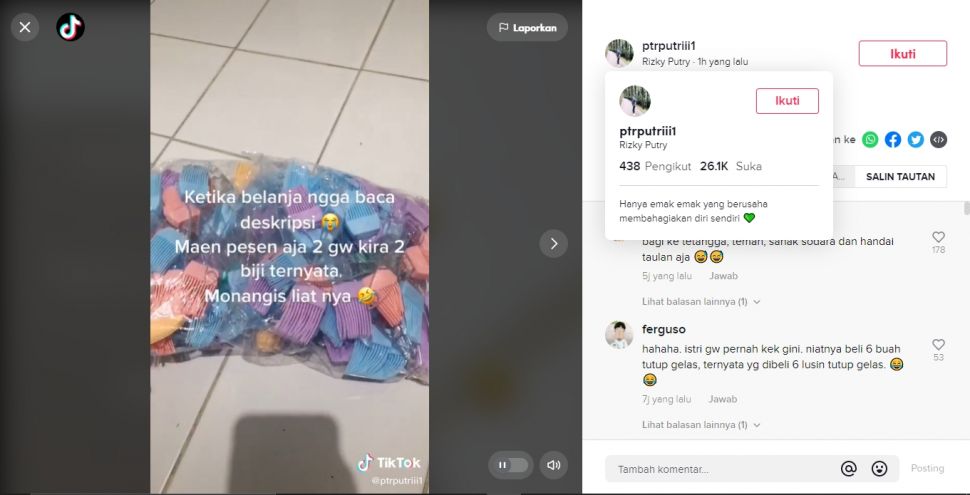 Emak-emak nekat belanja online tak baca deskripsi, mau menangis pas barangnya datang (TikTok).