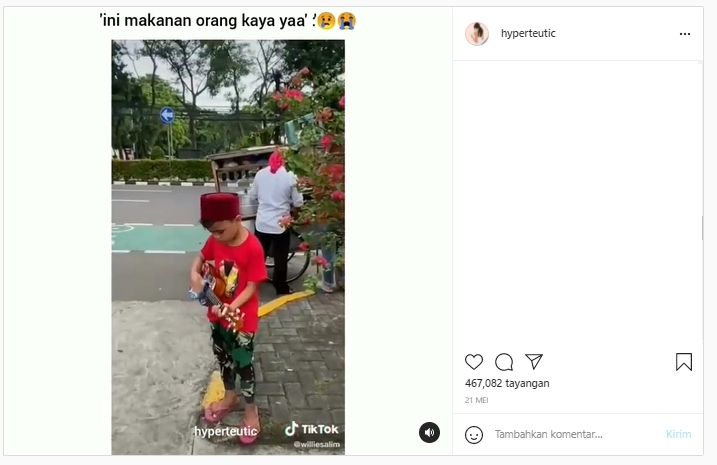 Viral pengamen kecil diajak ke restoran mewah, reaksinya tak terduga (Instagram).