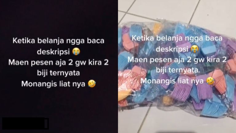 Emak-emak nekat belanja online tak baca deskripsi, mau menangis pas barangnya datang (TikTok).