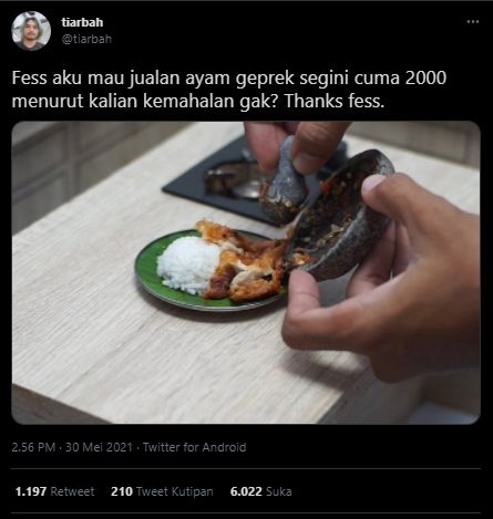 Niat Jual Harga Rp 2.000 Per Porsi, Penampakan Nasi Ayam Geprek Ini Jadi Sorotan. (Twitter/@tiarbah)