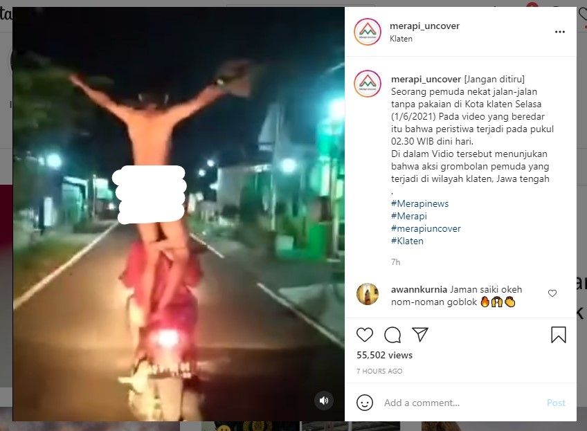 Pemuda telanjang naik motor pamerkan alat vital (IG/merapi_uncover)