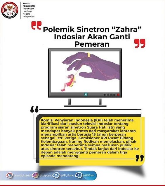 Keputusan KPI terkait sinetron Zahra yang menuai kontroversi. [Instagram]