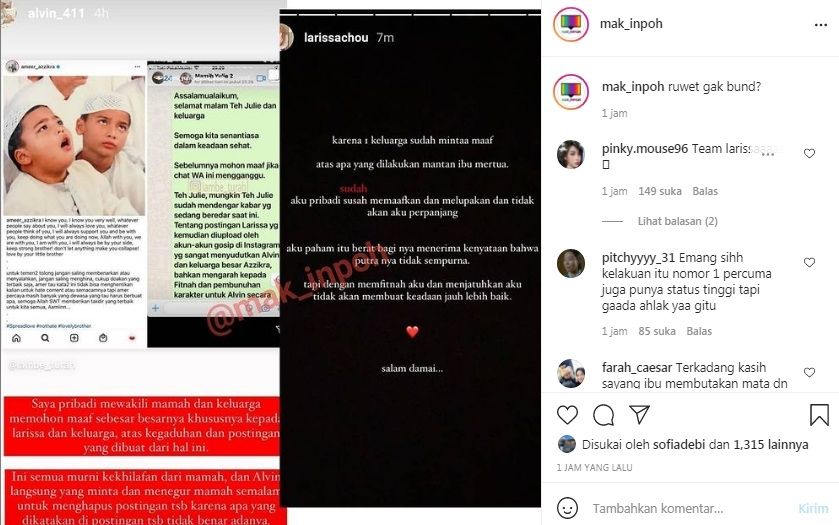 Unggahan Alvin Faiz dan Larissa Chou [Instagram/@mak_inpoh]