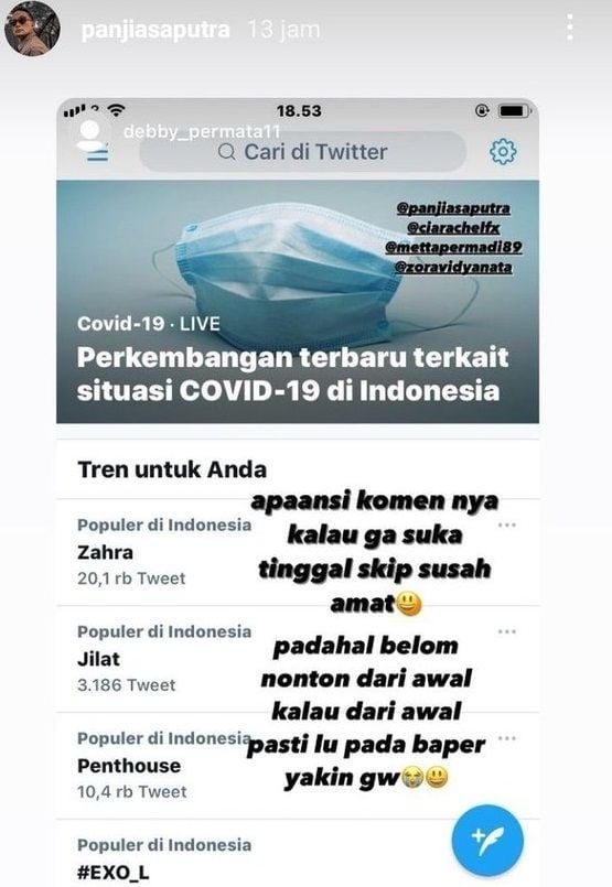 Panji Saputra mengomentari ramainya tanggapan negatif soal sinetron Zahra yang ia bintangi. [Twitter]