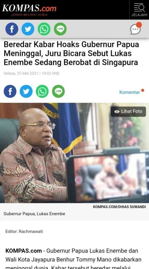 Fakta Gubernur Papua meninggal dunia (Turnbackhoax.id)