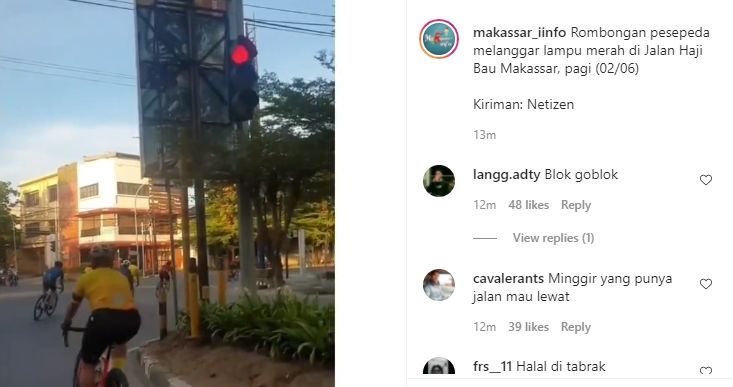 Pesepeda terebos lampu merah. (Instagram/makassar_iinfo)