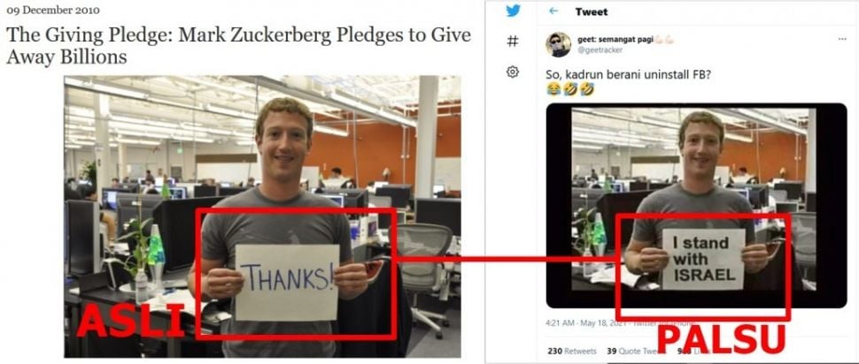 Benarkah Pendiri Facebook Mark Zuckerberg Berjuang Bersama Israel? (Turnbackhoax.id)