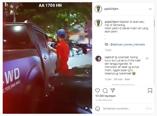 Pemilik Mercy ngamuk mobil ditabrak saat parkir, pelaku dikecam nggak ada akhlak (Instagram/gojek24jam).