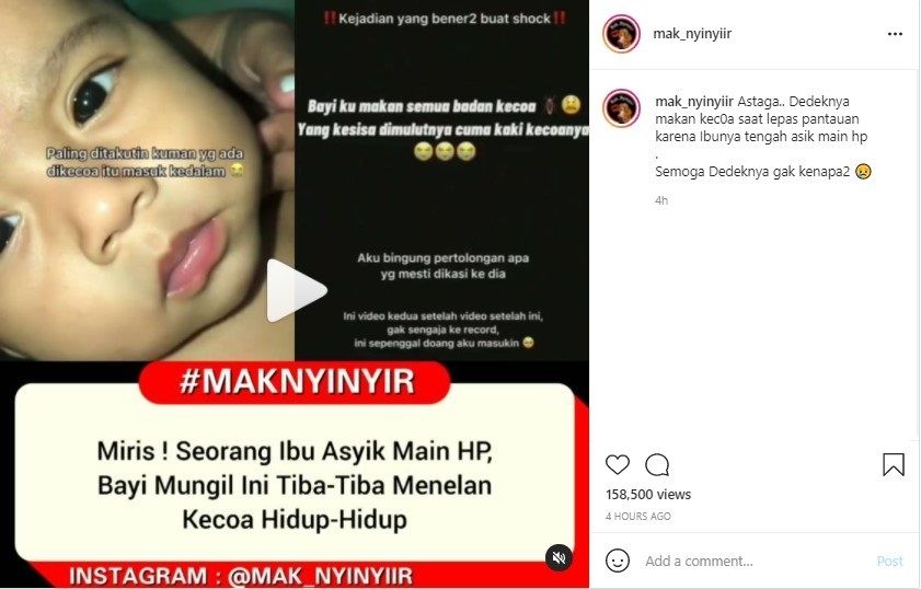 Bayi makan kecoak - (Instagram/@mak_nyinyiir)