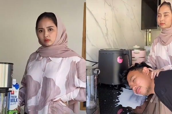 Viral Istri Murka Suami Tumpahkan Susu di Dapur. (TikTok/@talitaredja)