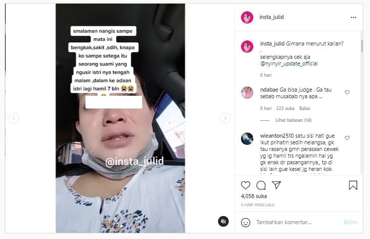 Viral istri hamil tua nangis sesenggukan, curhat ditalak dan diusir suami (Instagram/insta_julid)/