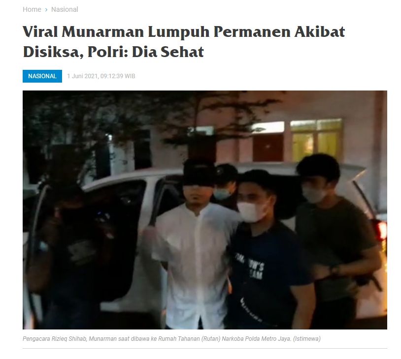 Fakta Munarman lumpuh gegara disiksa di penjara (Turnbackhoax.id)