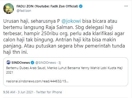 Fasli Zon sarankan Jokowi temui Raja Salman (Twitter/fadlizon)