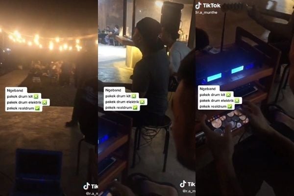 Viral Aksi Drummer Band Manggung di Cafe Bikin Takjub. (TikTok/@r.a_munthe)