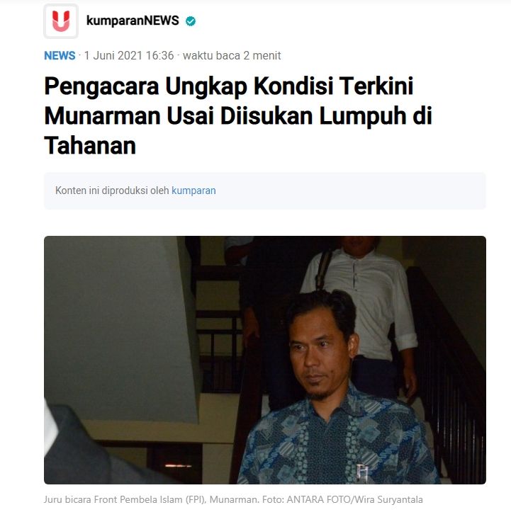 Fakta Munarman lumpuh gegara disiksa di penjara (Turnbackhoax.id)