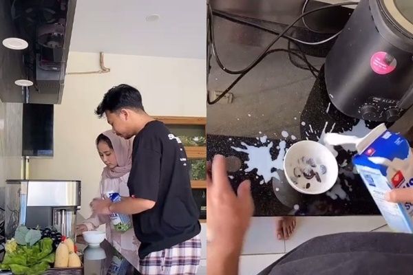 Viral Istri Murka Suami Tumpahkan Susu di Dapur. (TikTok/@talitaredja)