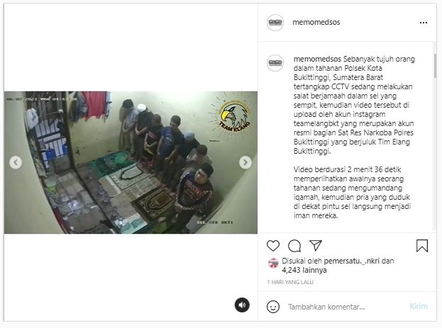 Viral Tahanan Salat Subuh Berjemaah di Dalam Sel, 'Fisik Terpenjara tapi Iman Tidak' (Instagram/memomedsos).