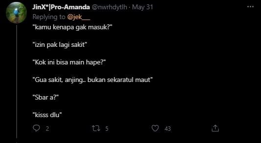 Viral Chat Izin Tak Masuk Kerja ke Bos Dibalas Mengejutkan. (Twitter/@nwrhdytlh)