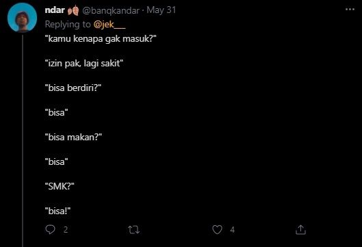 Viral Chat Izin Tak Masuk Kerja ke Bos Dibalas Mengejutkan. (Twitter/@banqkandar)