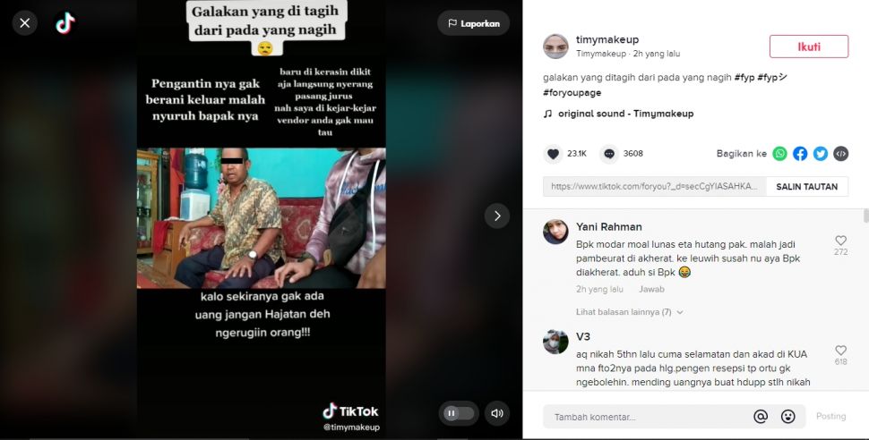 Drama Keluarga Pengantin Ngeyel Lunasi Biaya Nikah, Pas Ditagih Jadi Super Galak  (TikTok).