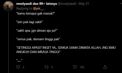 Viral Chat Izin Tak Masuk Kerja ke Bos Dibalas Mengejutkan. (Twitter/@moelyaedii)