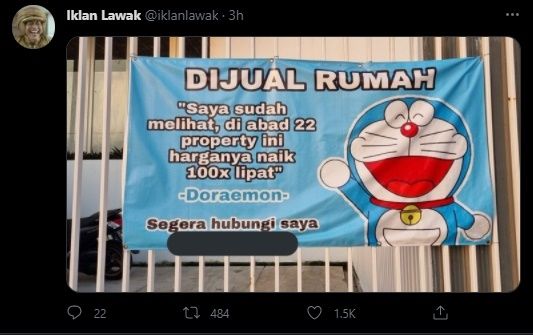Viral Rumah Dijual Pakai Strategi Pemasaran Doraemon. (Twitter/@iklanlawak)