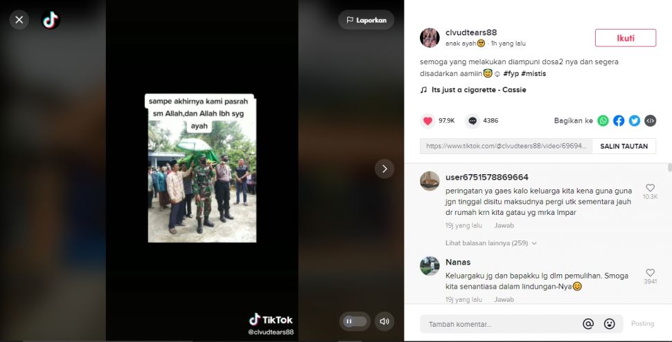 Curhat Pilu Wanita Ditinggal Ayah Meninggal Dunia, Curiga Diguna-guna Orang (TikTok).