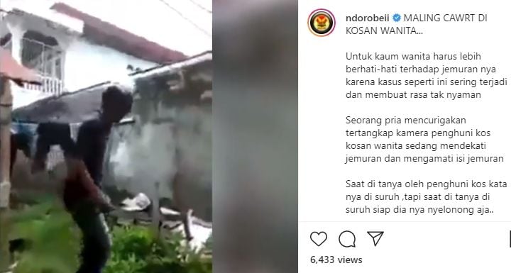 Pria kepergok mau maling pakaian dalam. (Instagram/ndorobeii)