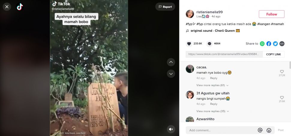 Anak ini Terus Bangunkan Ibunya yang Berada di Dalam Kubur (TikTok/ristianiamelia99)